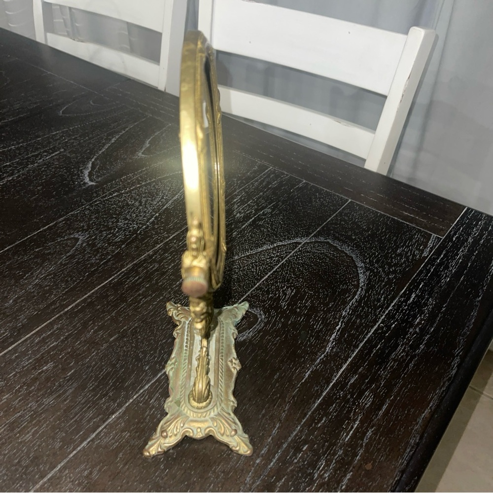 Vtg Andrea by Sadek Brass Standing Mirror Antique Dresser Vanity Makeup Mirror - Picture 6 of 11